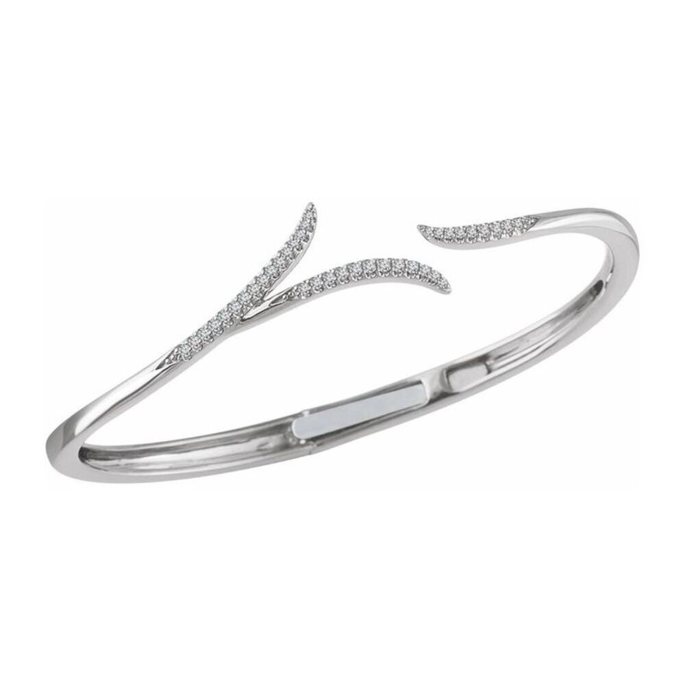 14K White Gold 1/4 CTW Diamond Hinged Cuff Bracelet, 7 Inch - Picture 2 of 3